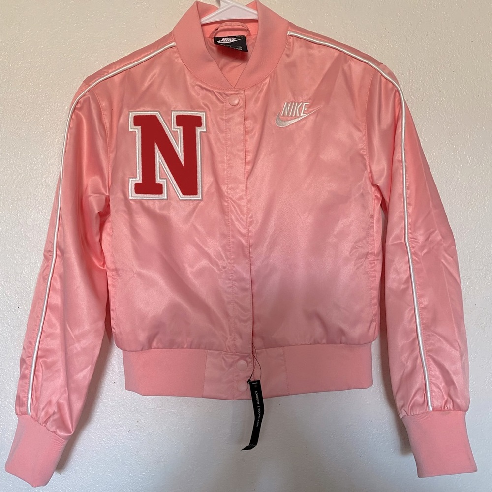 Pink Nike child’s letterman jacket
